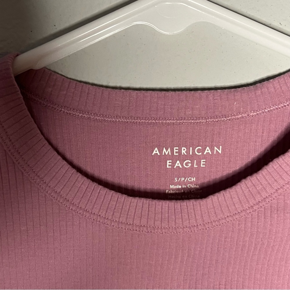 American Eagle Outfitters Ribbed Mauve Crop Short Sleeve Tee- Size Small - Picture 3 of 4